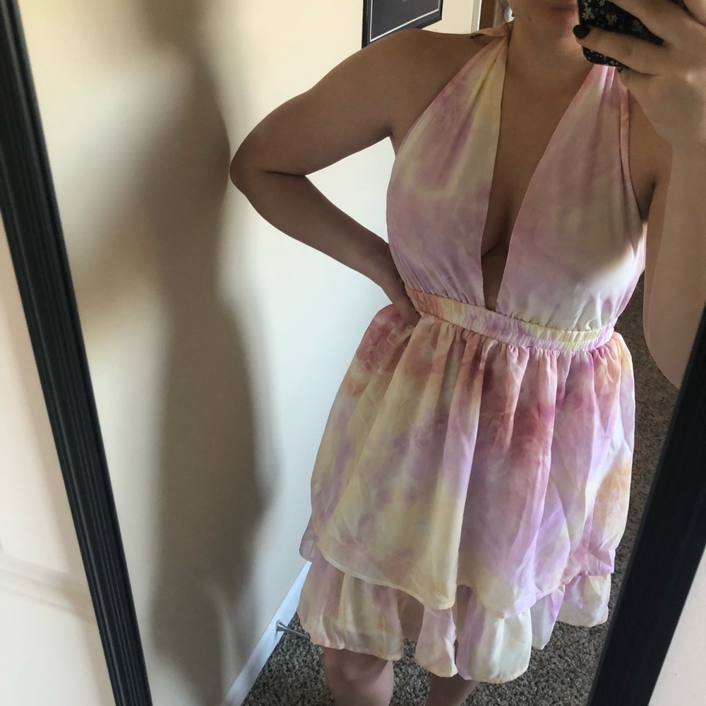 Halter Dress - tie dye pink and orange
